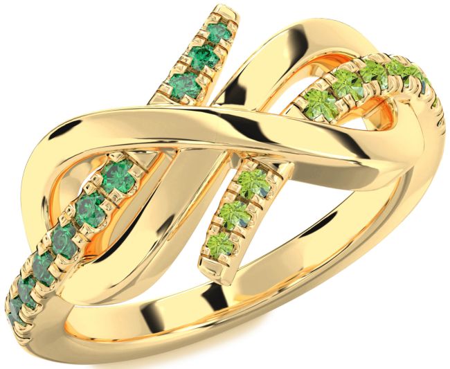 Emerald & Peridot Gold Infinity Round Promise Ring