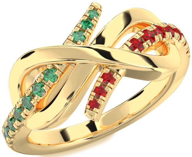 Emerald & Ruby Gold Infinity Round Promise Ring