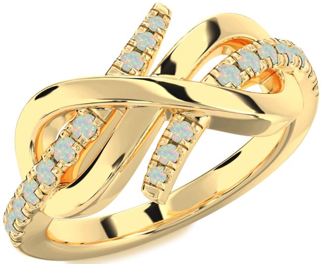 Opal Gold Silver Infinity Round Ring