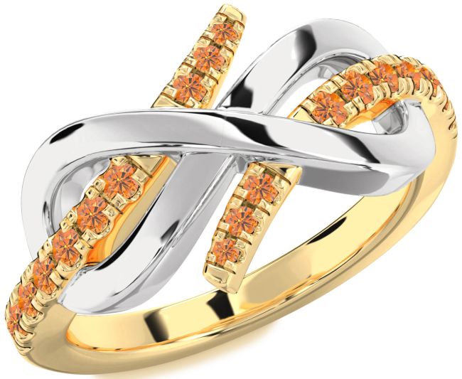 Citrine Gold Silver Infinity Round Ring