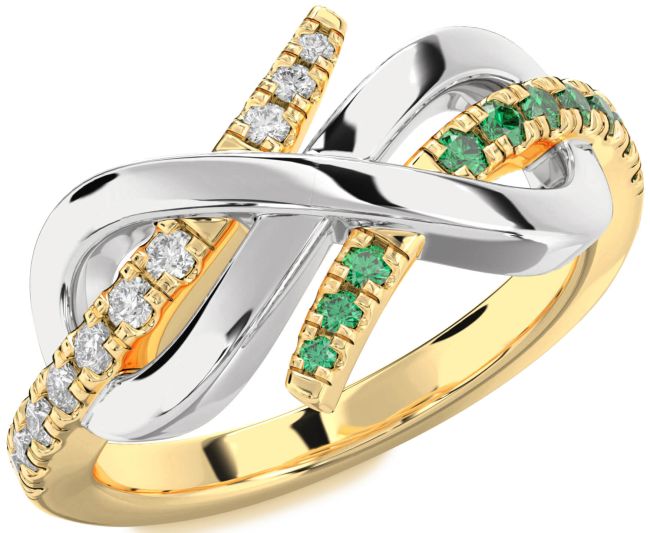 Emerald & Diamond Gold Silver Infinity Round Promise Ring