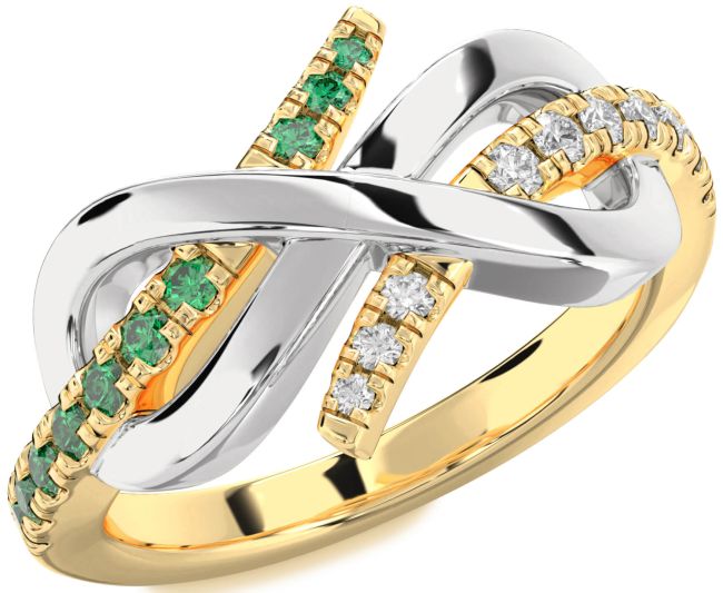 Diamond & Emerald Gold Silver Infinity Round Promise Ring