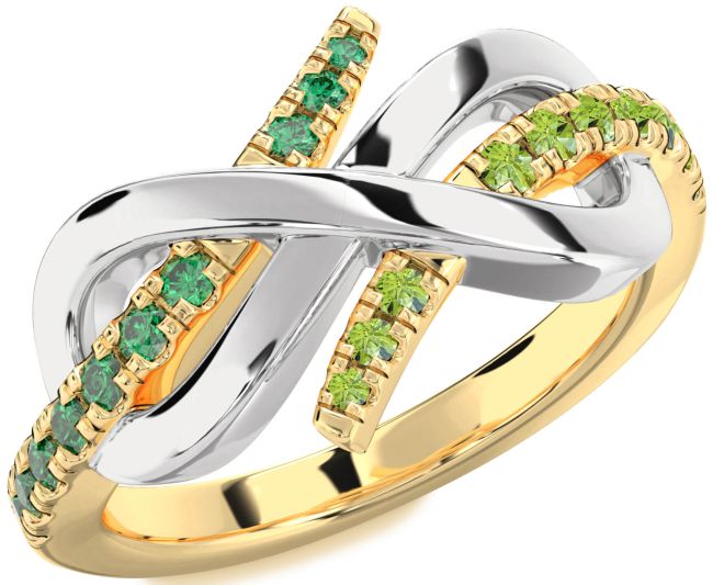 Emerald & Peridot Gold Silver Infinity Round Promise Ring