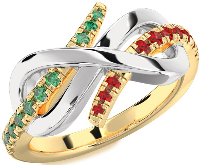 Emerald & Ruby Gold Silver Infinity Round Promise Ring