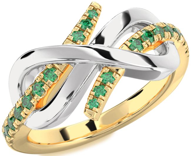 Emerald Gold Silver Infinity Round Ring