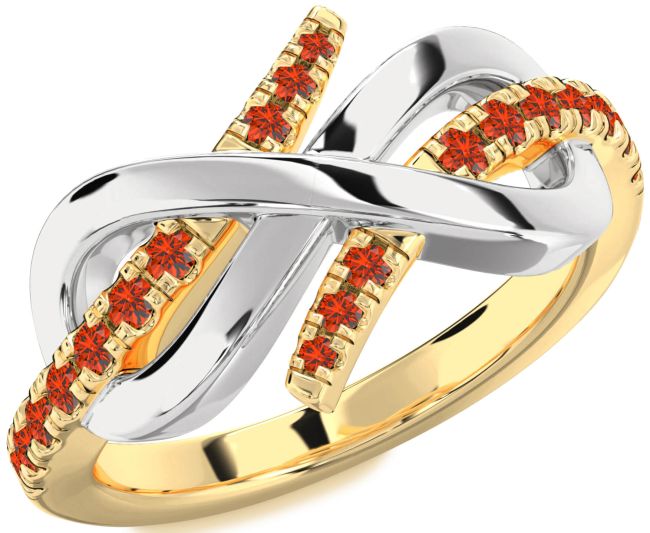 Fire Opal Gold Silver Infinity Round Ring
