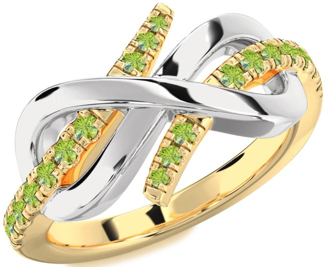 Peridot Gold Silver Infinity Round Ring