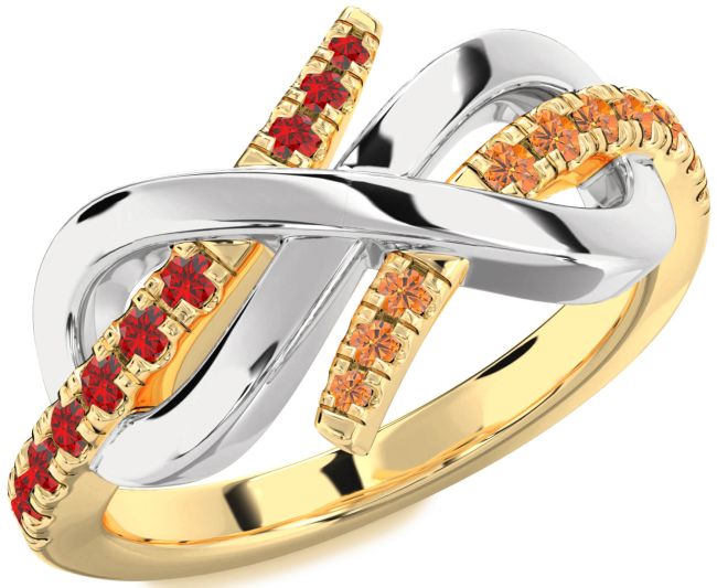 Ruby & Citrine Gold Silver Infinity Round Promise Ring