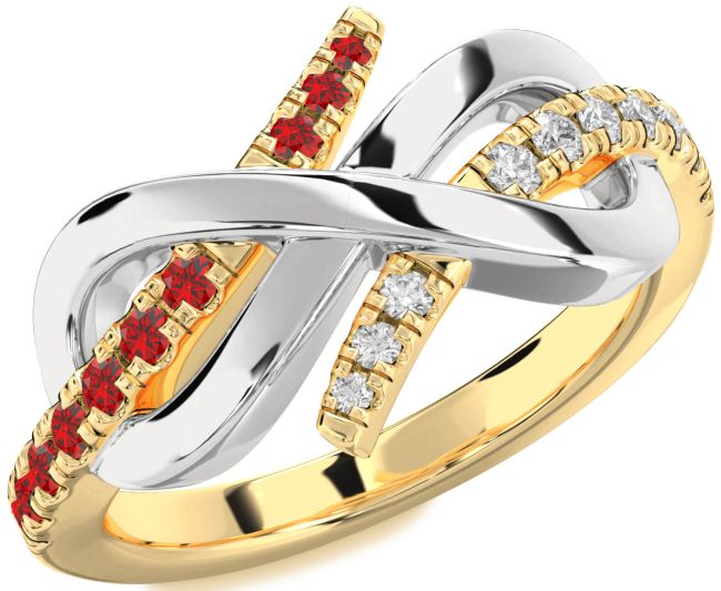 Diamond & Ruby Gold Silver Infinity Round Promise Ring