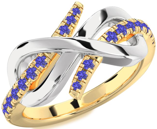 Tanzanite Gold Silver Infinity Round Ring