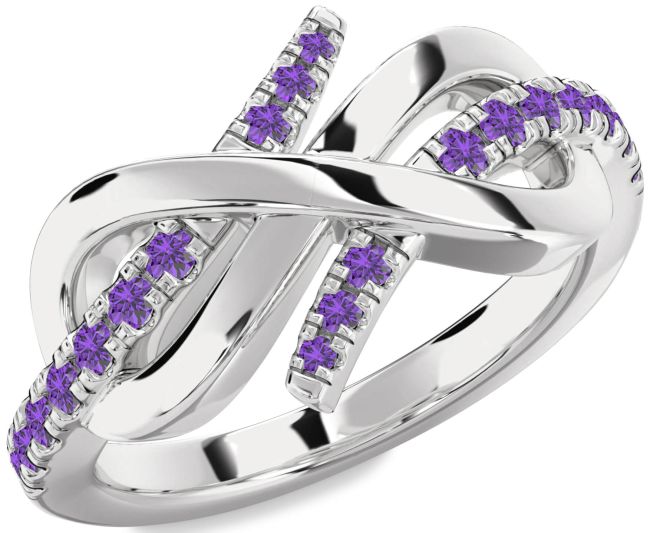 Amethyst Platinum Infinity Round Ring