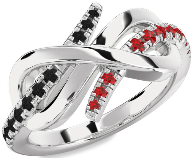 Black Diamond & Ruby Silver Infinity Round Promise Ring
