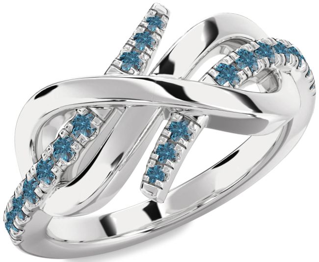 Blue Diamond Platinum Infinity Round Ring