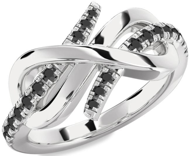 Black Onyx Platinum Infinity Round Ring