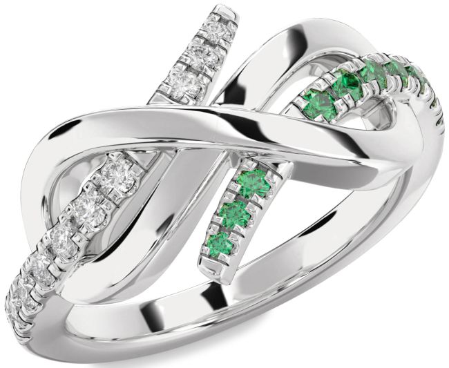 Emerald & Diamond Platinum Infinity Round Promise Ring