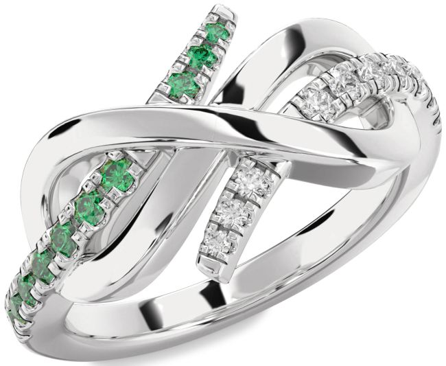 Diamond & Emerald Platinum Infinity Round Promise Ring