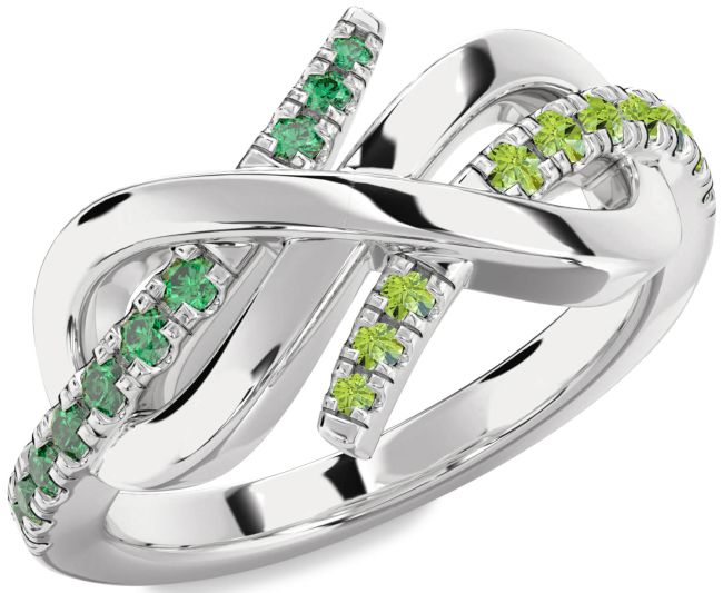 Emerald & Peridot Silver Infinity Round Promise Ring