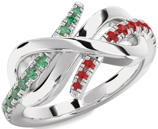 Emerald & Ruby Silver Infinity Round Promise Ring