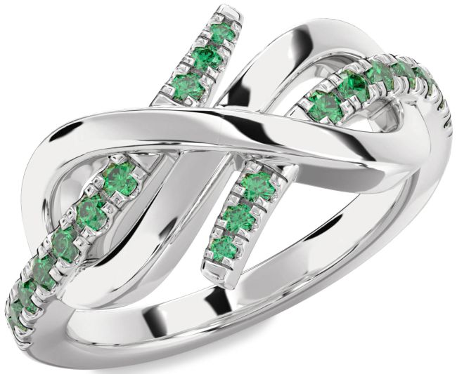 Emerald Silver Infinity Round Ring