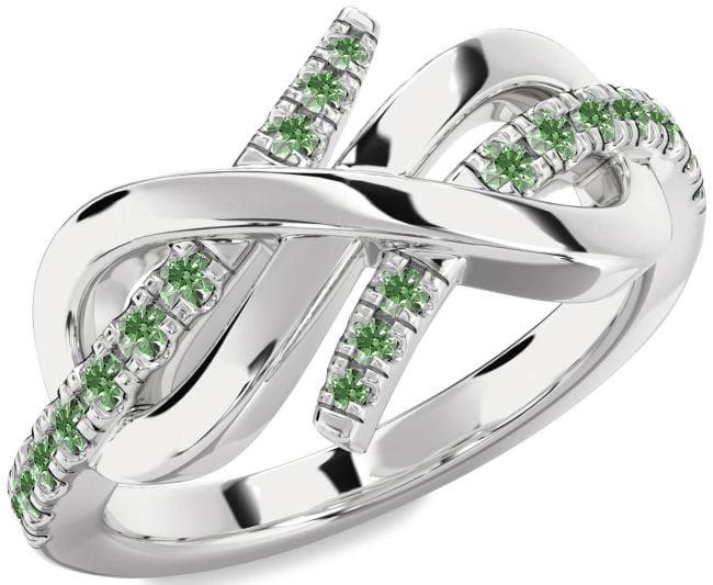 Green Diamond Platinum Infinity Round Ring