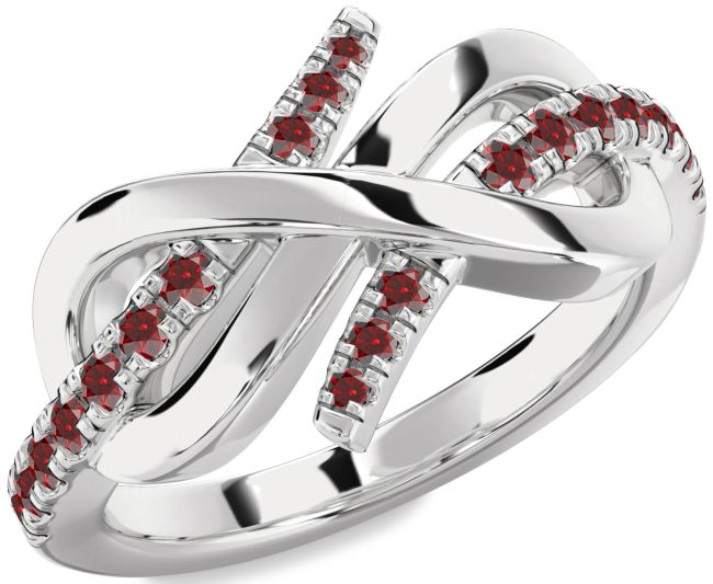Garnet Platinum Infinity Round Ring