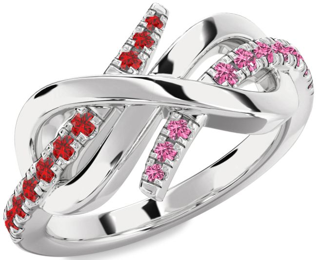 Ruby & Pink Sapphire Silver Infinity Round Promise Ring