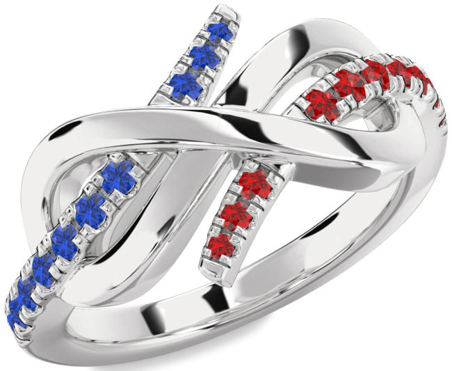 Blue Sapphire & Ruby Silver Infinity Round Promise Ring