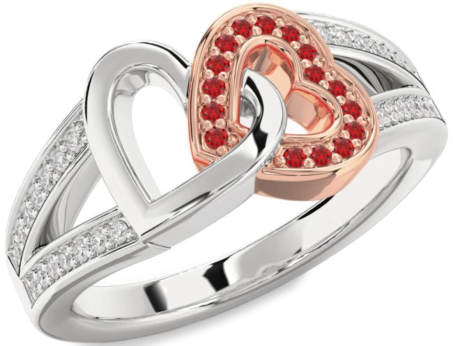 Diamond Ruby Platinum & Rose Gold Heart Ring
