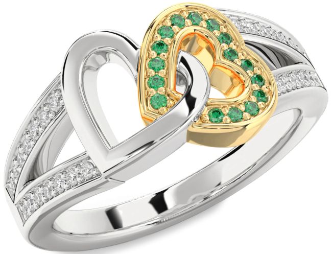 Diamond Emerald Gold Silver Heart Ring