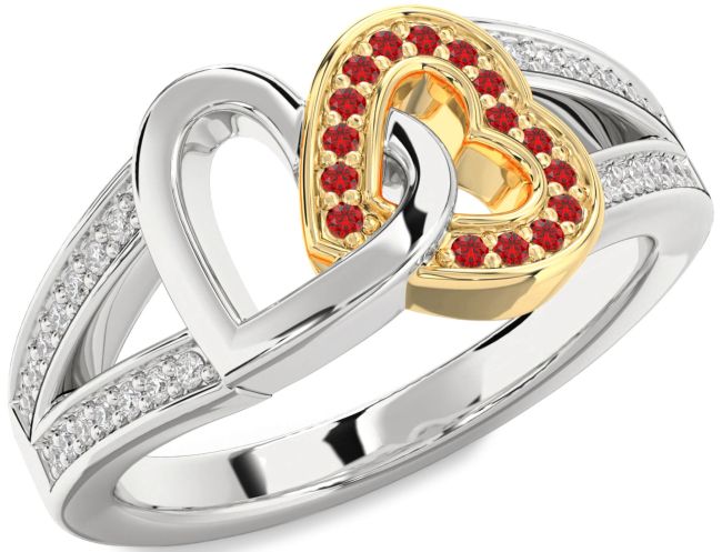 Diamond Ruby Gold Silver Heart Ring