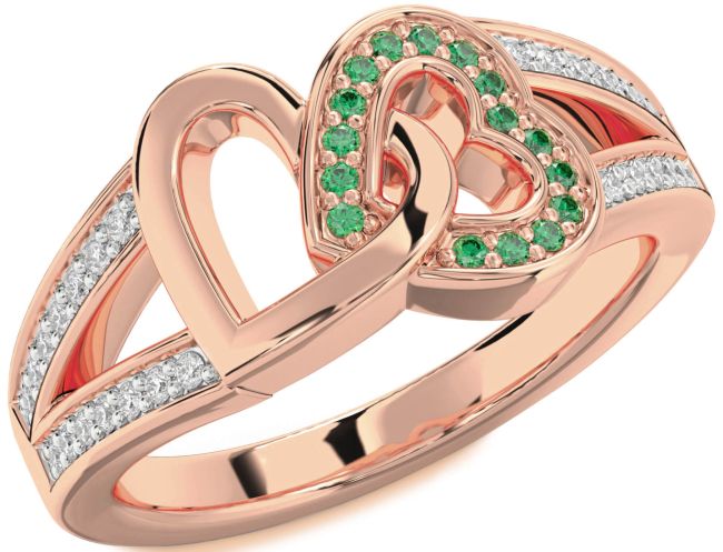 Diamond Emerald Rose Gold Heart Ring