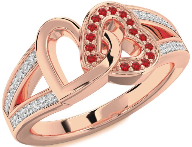 Diamond Ruby Rose Gold Heart Ring