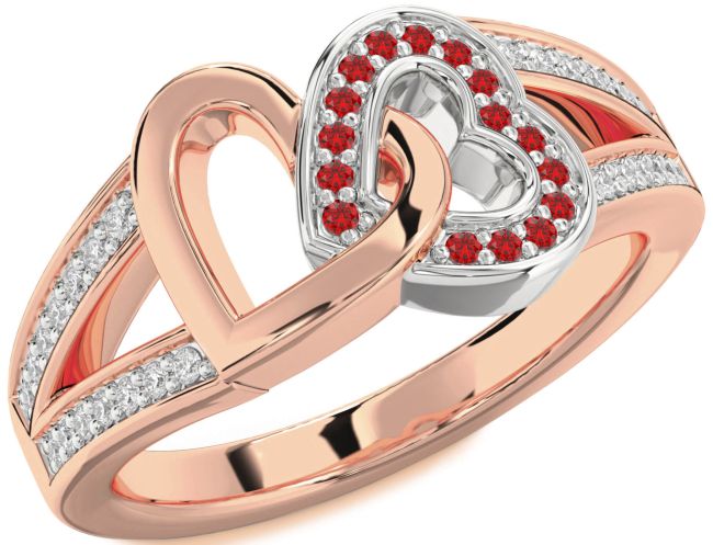 Diamond Ruby Rose Gold Silver Heart Ring