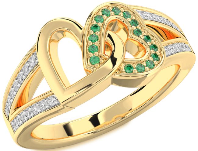 Diamond Emerald Gold Heart Ring