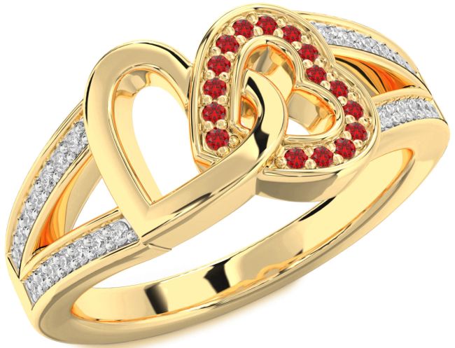 Diamond Ruby Gold Heart Ring