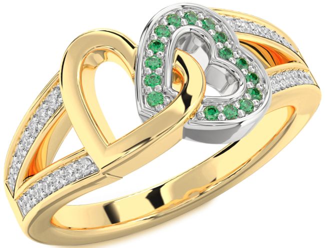 Diamond Emerald Gold Silver Heart Ring
