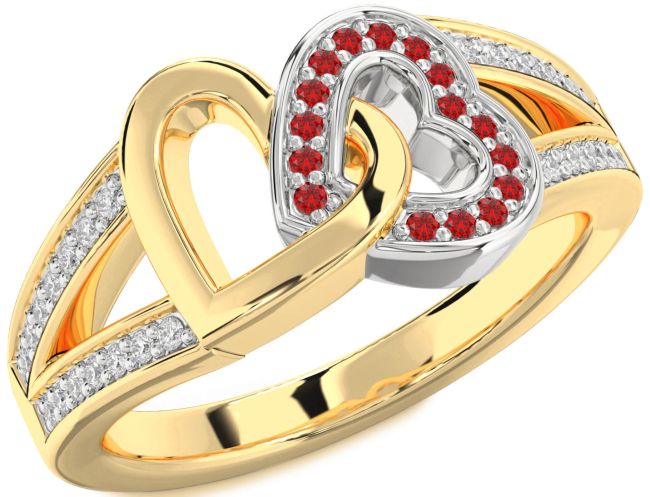 Diamond Ruby Gold Silver Heart Ring