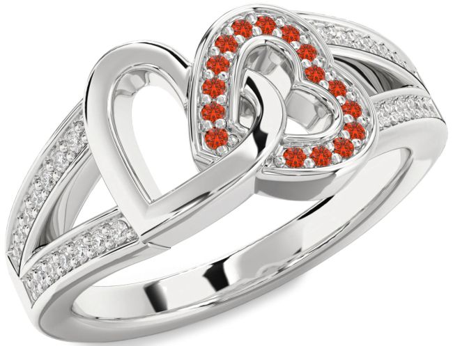 Diamond Fire Opal Platinum Heart Ring