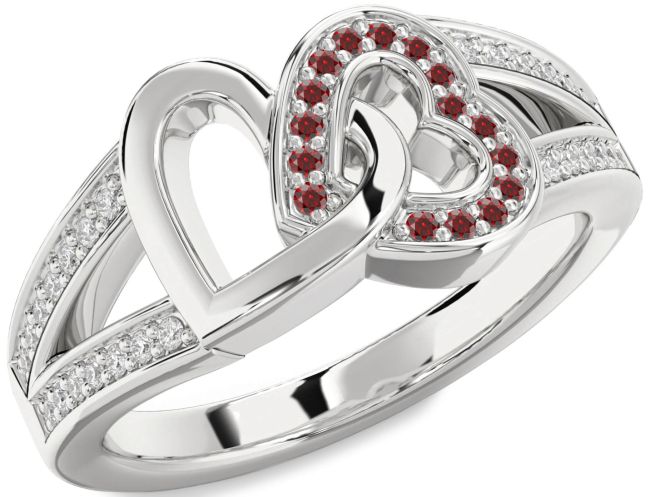 Diamond Garnet Platinum Heart Ring