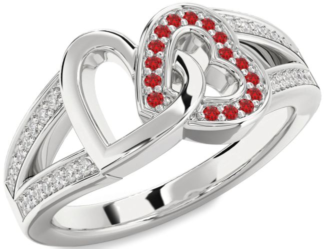 Diamond Ruby Silver Heart Ring