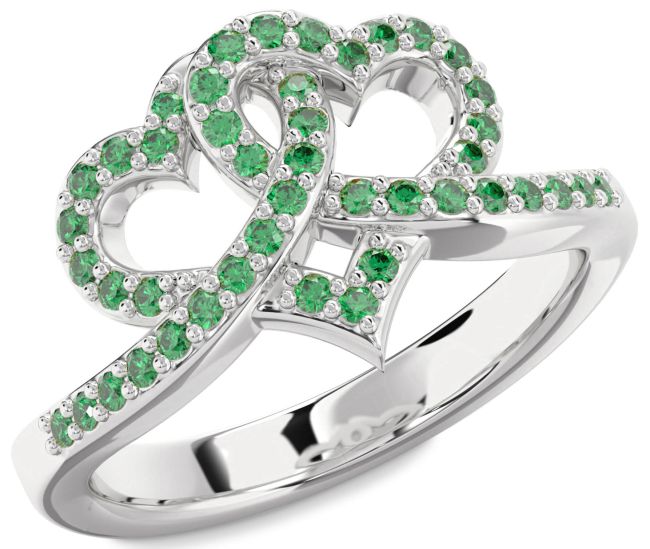 Emerald Platinum Heart Ring