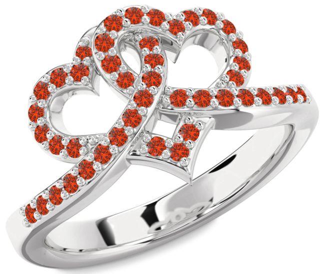 Fire Opal Platinum Heart Ring