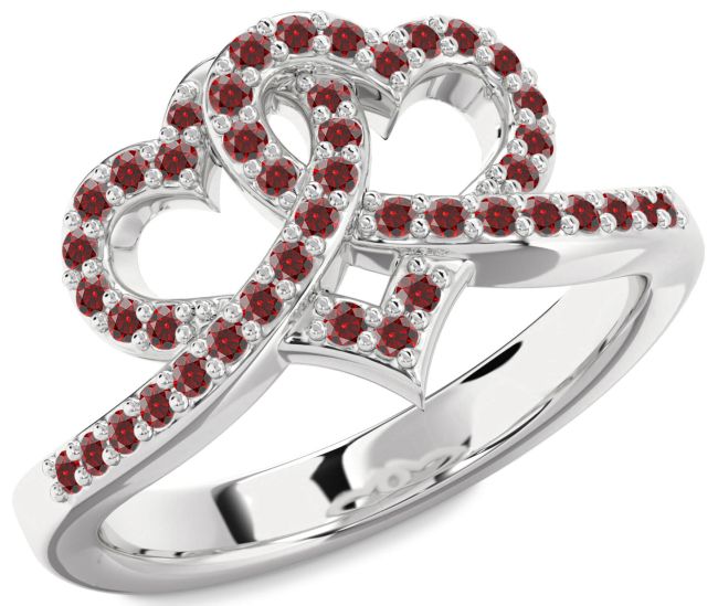 Garnet Platinum Heart Ring