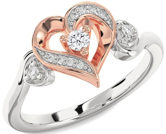 Diamond Silver & 10K Rose Gold Heart Promise Ring