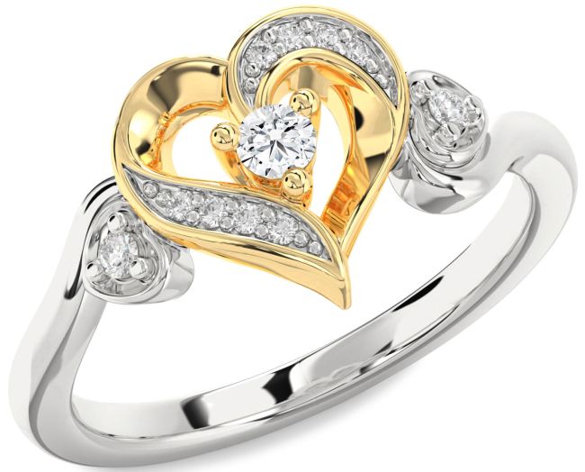 Diamond Gold Silver Heart Promise Ring