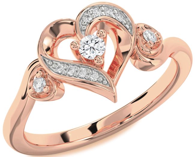 Diamond Rose Gold Silver Heart Promise Ring