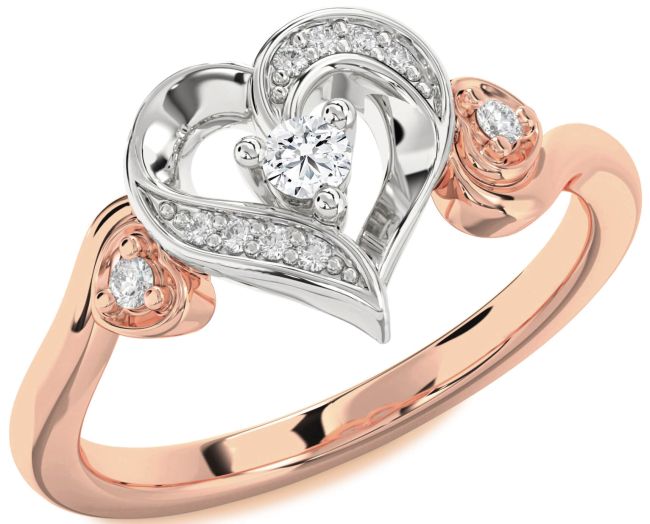 Diamond Rose Gold Silver Heart Promise Ring