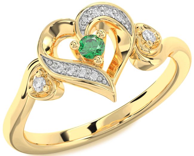 Diamond Emerald Gold Heart Promise Ring