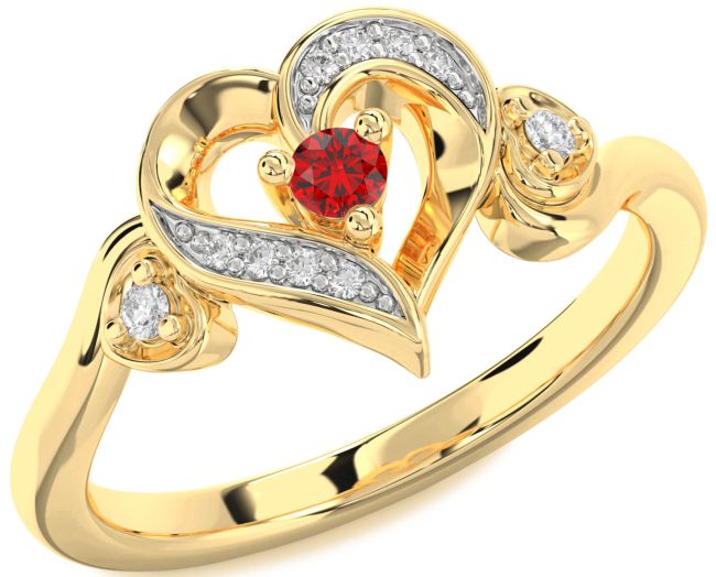 Diamond Ruby Gold Silver Heart Promise Ring
