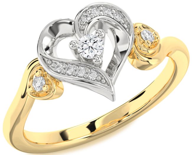 Diamond White Yellow Gold Heart Promise Ring